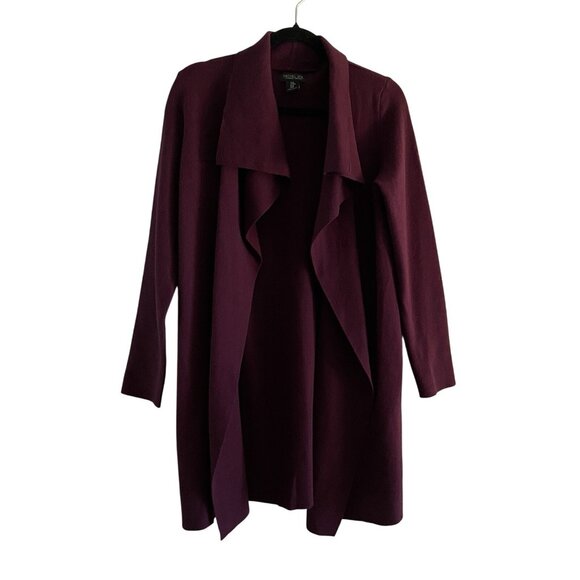 Rachel Zoe Women M Plum Open Draped Front Longer Pocketed Cardigan Sweater - Picture 1 of 9